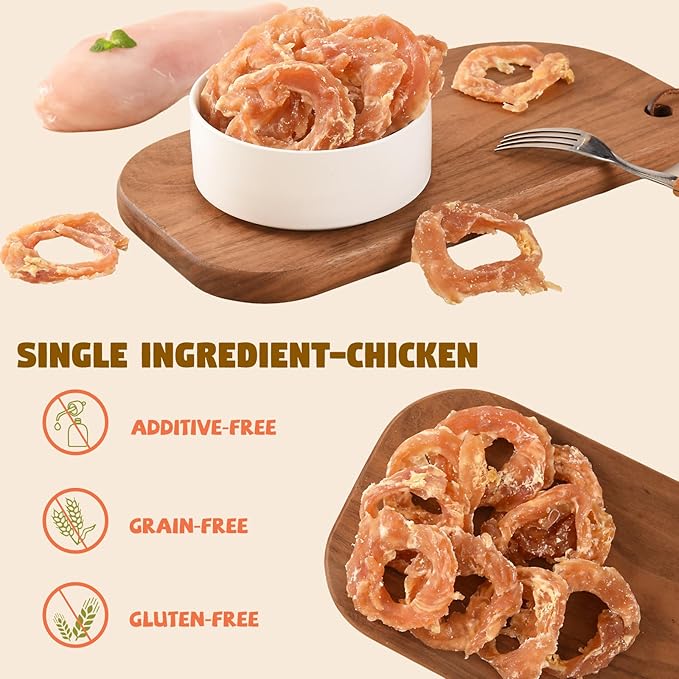 Dog Treats Chicken Jerky Rings, Natural Chicken Breast w/Taurine, Rawhide-Free High-Protein Long-Lasting Chewy Training & Rewards Dog Snacks for Small Medium Large Dogs,10.58 oz