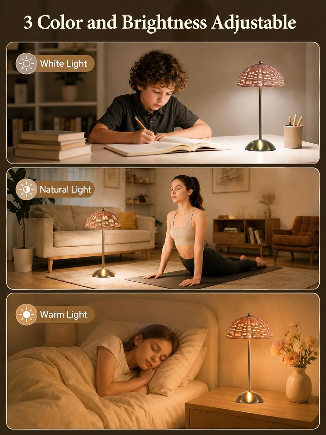 2 Pack Boho Rattan Lamp,Small Wicker Lamp,Cordless Table Lamp