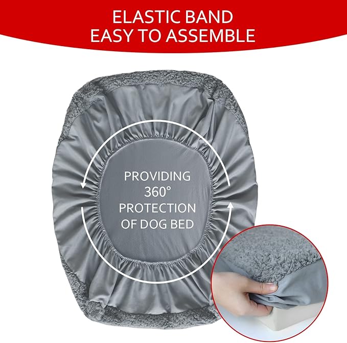 Dog Bed Covers 2 Pack Soft Plush Replacement Washable, Waterproof Pet Mattress Bed Liner Grey 54x44 Inches, for Dog/Cat, Cover Only