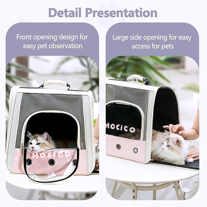 Cat Backpack, Pet Backpack with Breathable Mesh, Soft Dog Travel Bag with Pockets and Padded Straps, Airline Approved Dog Backpack(M, Pink)