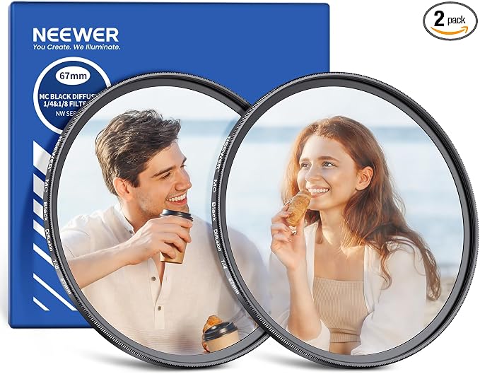 NEEWER 67mm 1/4 & 1/8 Black Diffusion Camera Lens Filter 2 Pack Set, Dreamy