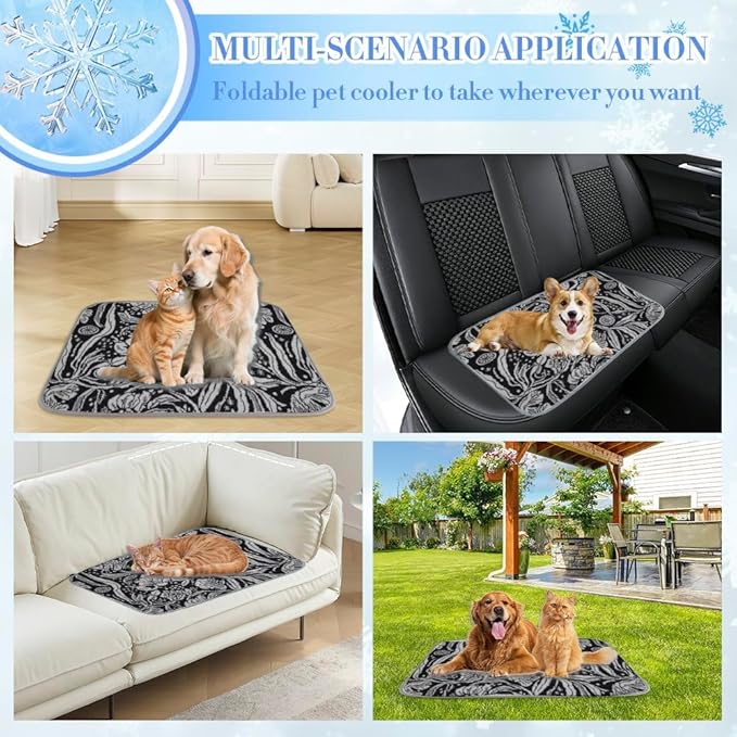 Pet Cooling Mat Ice Silk Cooling Dog Mat for Crate Intricate Botanical Dog Beds& Furniture Washable Large Pad 28" X22" Pet Mats for Floor Blanket Crate, Bed, Indoor& Outdoor Floor, Car Seats