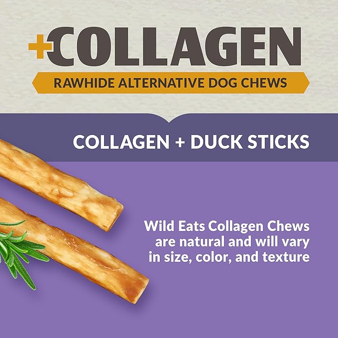 Wild Eats Real Duck Collagen Retriever Sticks for Dogs, (15 Count), Long Lasting Dog Chews, No Hide Dog Treat Bully Stick Alternative, Rawhide Free, Low Fat, High Protein, Grain Free
