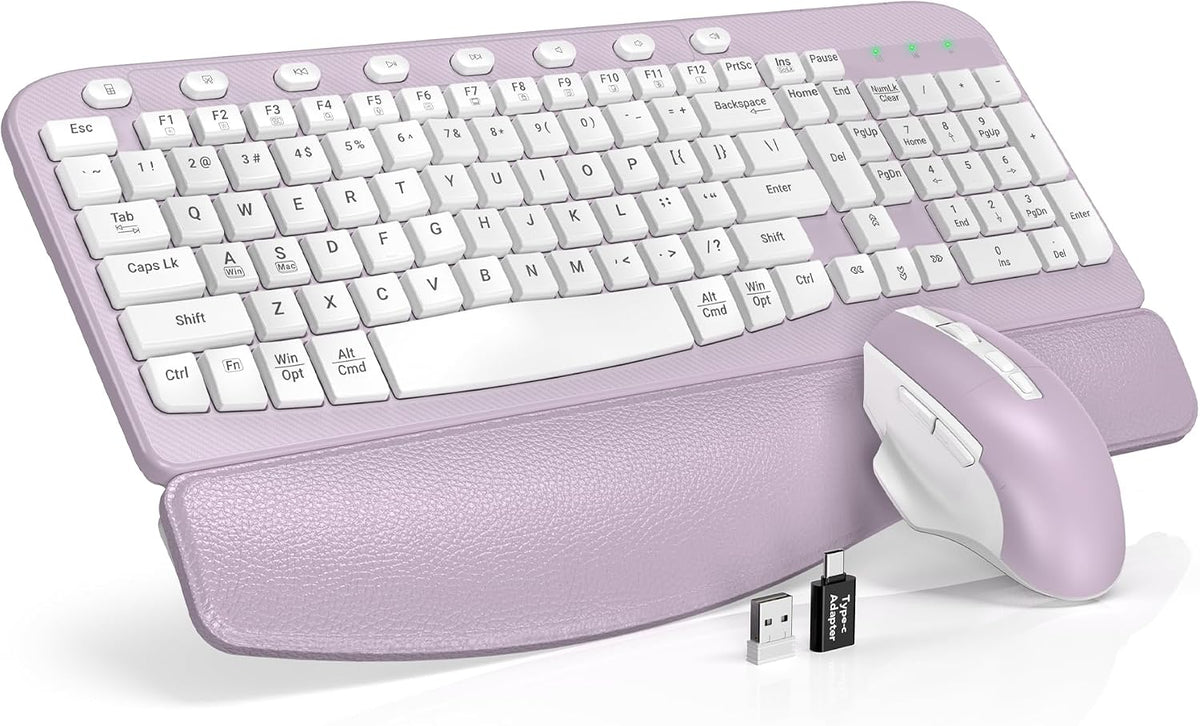 SABLUTE Wireless Keyboard and Mouse Combo with Ergonomic Wave Key