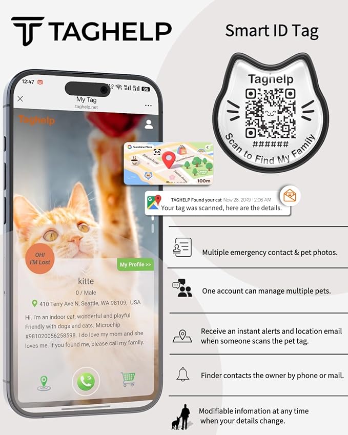 Cute Floral Breakaway Cat Collar with QR Code ID Tag, Soft Cotton Adjustable Kitten Collar with Bell, Personalized Scan ID for Cats, Daisy Pattern,Flower Pendant (Pink)