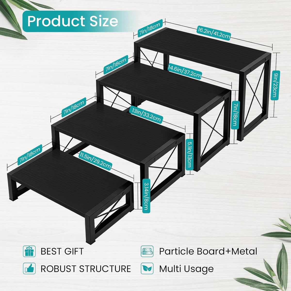 ELITEROO Wooden Risers Display Stands, 4 Tier Cupcake and Dessert Display Stand, Nesting Riser for Buffet Table for Cup Cake, Food, Collectibles, and Market Vendor Events Retail Shelf Organizer, Black
