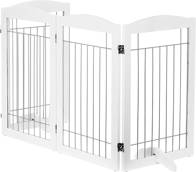 Spirich Free Standing Foldable Wire Pet Gate for Dogs, 80 Inches Extra Wide, 30 Inches Tall 4 Panels Dog Gate for The House, Doorway, Stairs, Pet Puppy Safety Fence, Sliver White