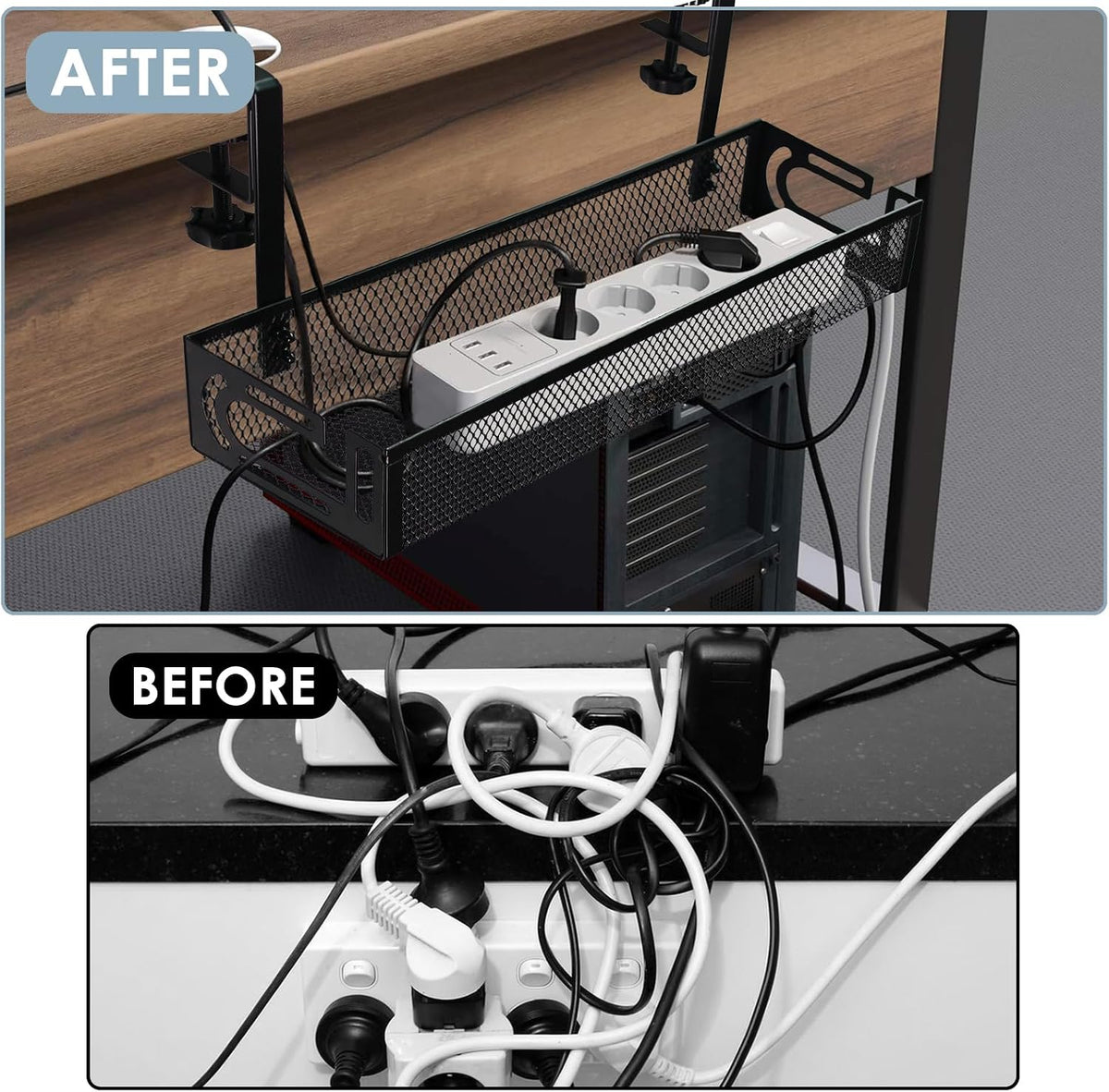 Cable Management, 2 Pack Cable Management Under Desk, Cable Tray