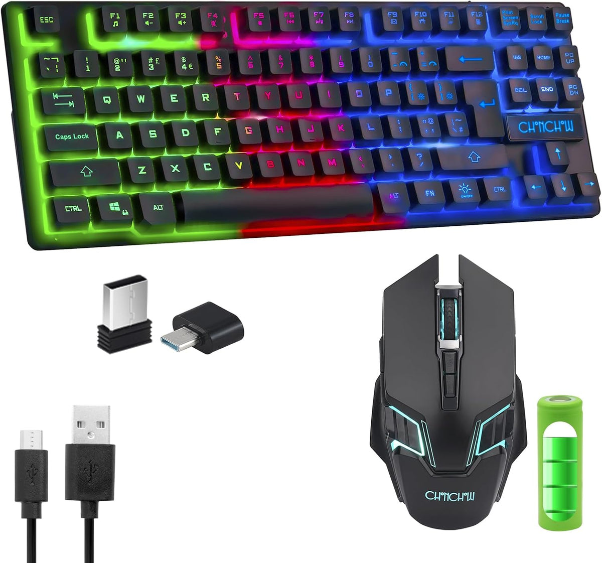 Gaming Wireless TKL Keyboard Mouse Rechargeable CHONCHOW G112