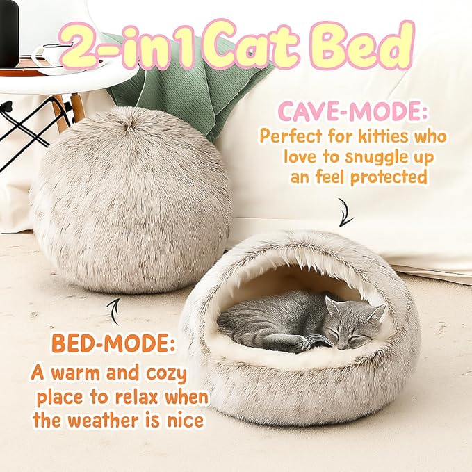 Nest Bed - Lapcatz Cat Beds for Indoor Cats, Fluffy Cat Bed Cave Plush Warm Nest for Cats (Rainbow,XXL 32"x32")