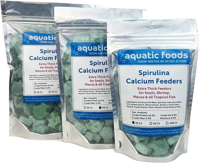 Aquatic Foods Inc. Spirulina Enriched Calcium Feeders for Shrimp, Snails, Crabs, Crayfish, Pleco, Catfish, All Tropical Fish…25 Count Bag