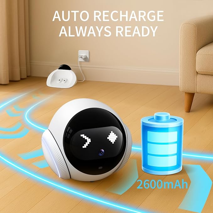 Pet Camera Robot Companion Monitor – Movable Home Security Cam with 1080P Video, 2.4GHz WiFi, Motion Tracking, Laser Toy, Two-Way Talk – App Control for Dogs & Cats