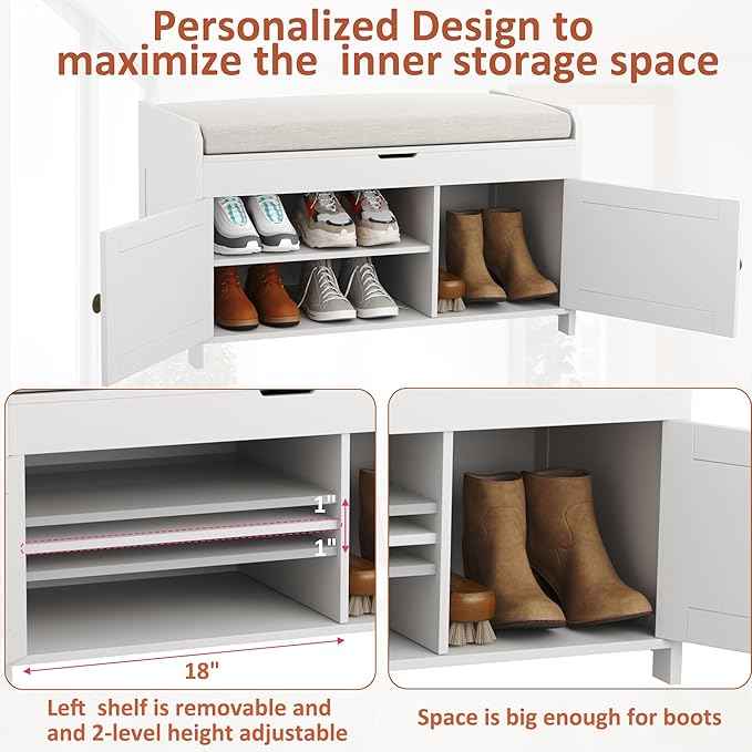 HOMEFORT 30" Shoe Bench with Lift Top Storage, Entryway Bench with Cushioned