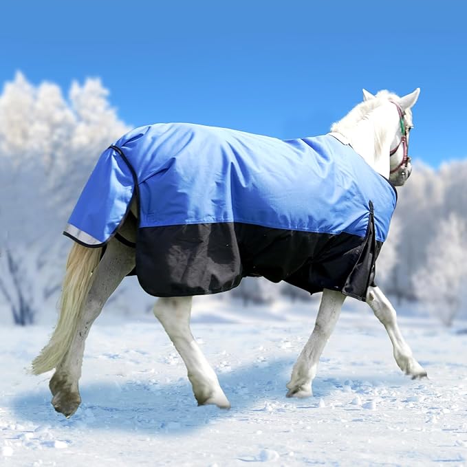 72” Winter Horse Blanket, 1200D Waterproof Poly Horse Turnout Blanket, Tear-Resistant Warmth Horse Blanket with Snuggit 220G Filling, Breathable Thick Turnout Blankets for Horse