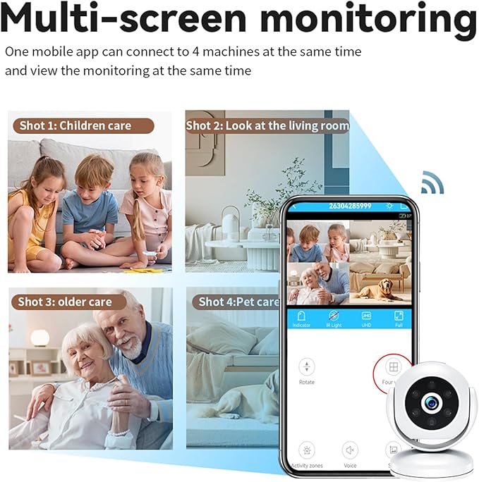 Pets Camera with Magnetic Bracket, 1080P Indoor Wireless Camera, 170° Wide Angle White - Smart Motion Detection, Infrared Night Vision, Home Safety Monitor