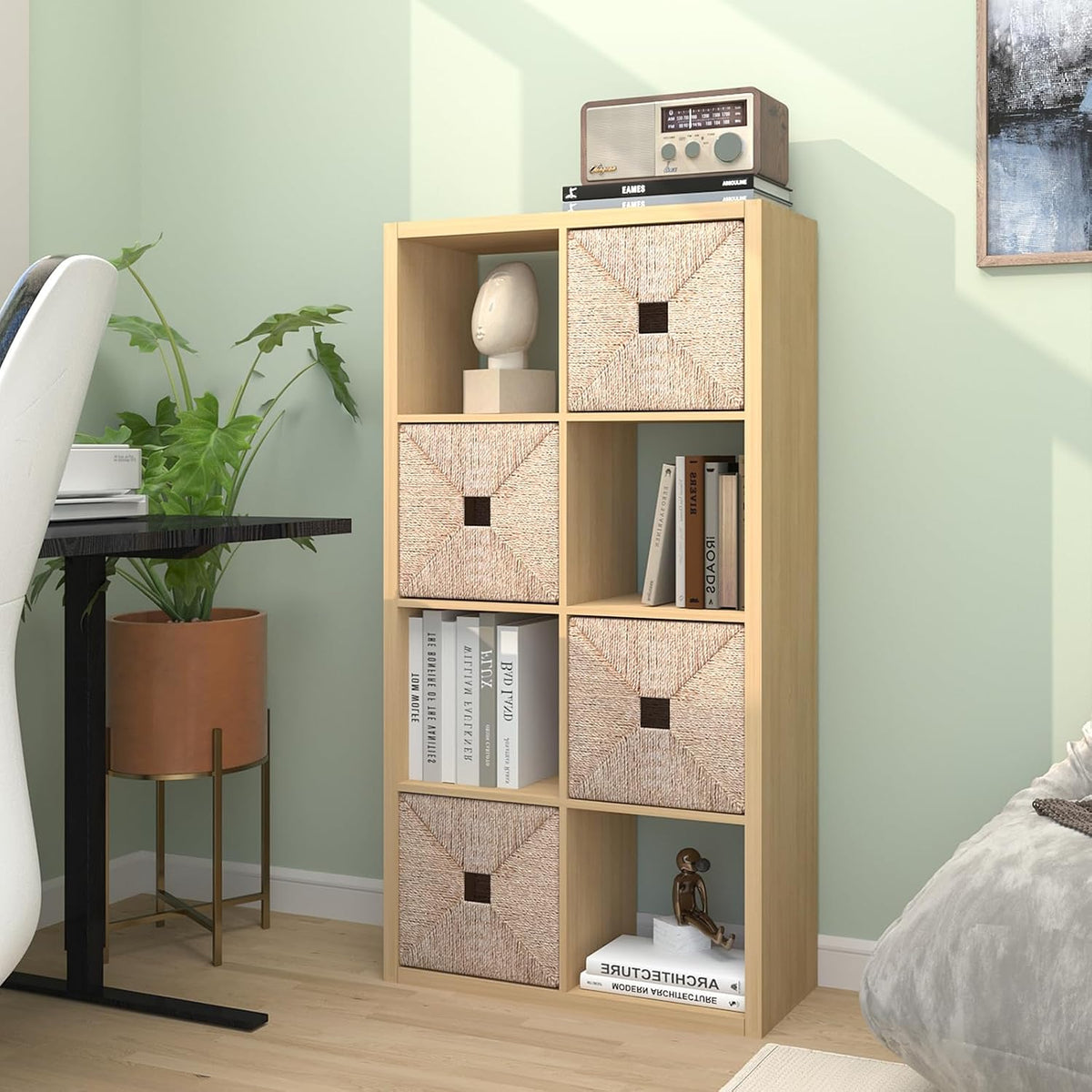 CTESNE【2026 Wooden Thick Frame 8 Cube Storage Organizer Shelf with Anti-Tipping Kits + Reversible Open Back Bookcase, Horizontal and Vertical Dual-use（Oak Color,11inch）