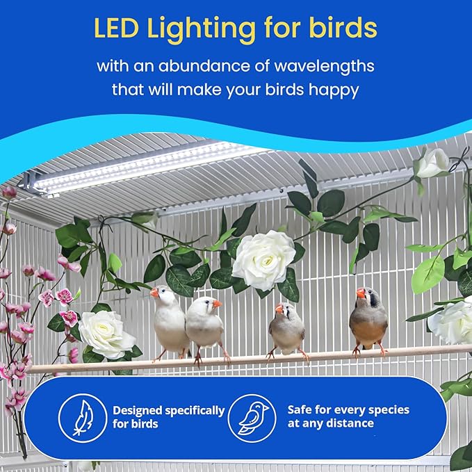 HappyBird Lighting Bird Cage Light - Full Spectrum LED Pet Light - Simulates Natural Environment - Safe for Soft Bill Birds – Easy to Install - (18" Long)