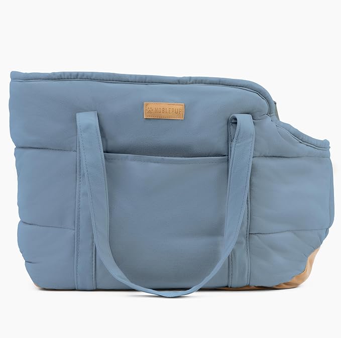 Plush Dog Purse Carrier for Small Dogs, Soft Dog Tote Bag with Safety Harness Clip, Cozy Pet Carrier for Dogs Under 15 lbs, Comfortable Dog Shoulder Carrier for Travel, Light Blue