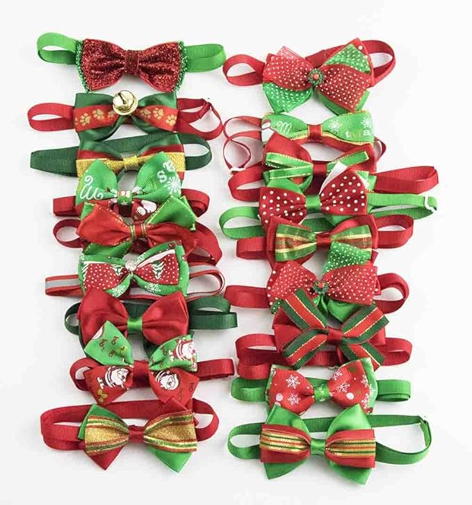 PET SHOW 50pcs Pack Bulk Christmas Small Dogs Bow Ties Collar Costume Cute Cats Adjustable Bowties Neckties Xmas Pet Grooming Accessories Assorted Randomly