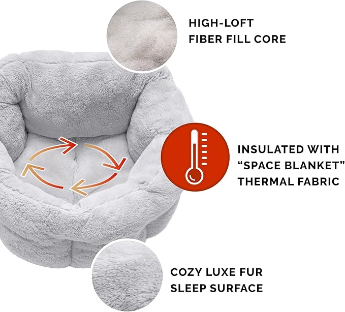 Furhaven 23" Round Self-Warming Pet Bed for Indoor Cats & Medium/Small Dogs, 100% Washable, For Pets Up to 45 lbs - Hi Lo Plush Luxe Faux Fur Cuddler - Gray, Medium