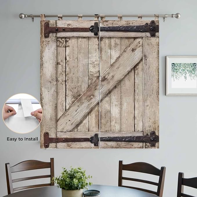 Farmhouse Wood Grain Bedroom Curtains 72 Inch Length, Window Curtains Tab Top