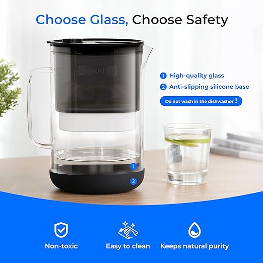 Waterdrop Large Glass Water Filter Pitcher, Eco-Friendly,