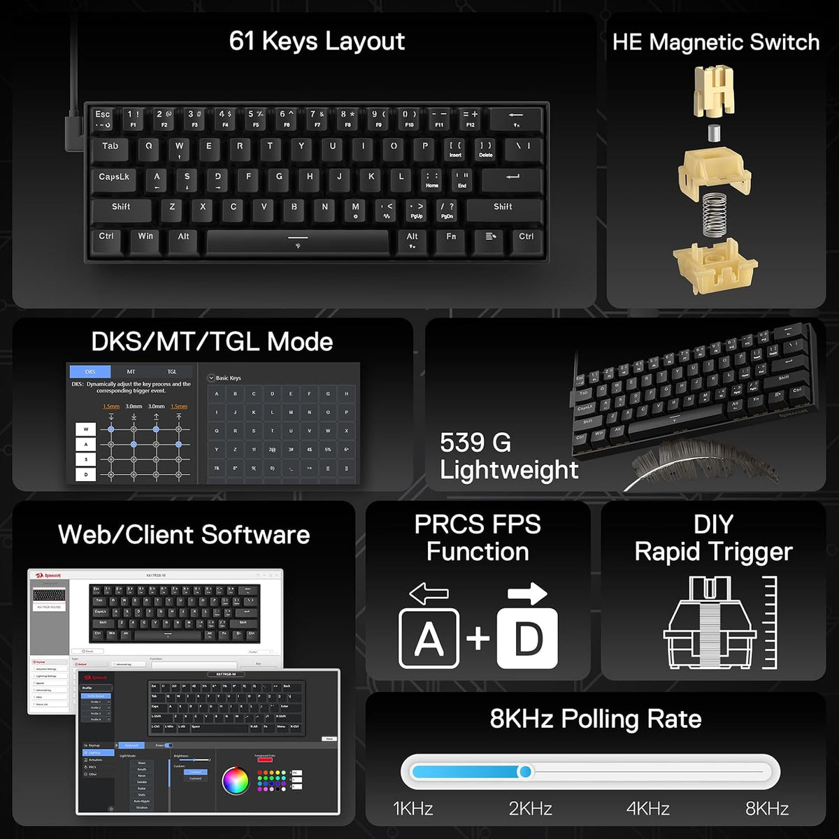 Redragon K617 HE Wired Hall-Effect Rapid Trigger Magnetic Gaming Keyboard