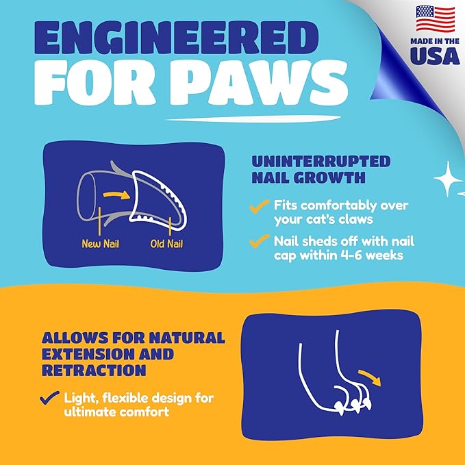 Soft Claws Cat Nail Caps for Medium Cats – (40 Caps, Gold Sparkle) - Made in USA - Veterinarian-Developed | Protects Furniture & Skin - Easy to Apply, Long-Lasting Anti-Scratch Soft Cat Claw Covers