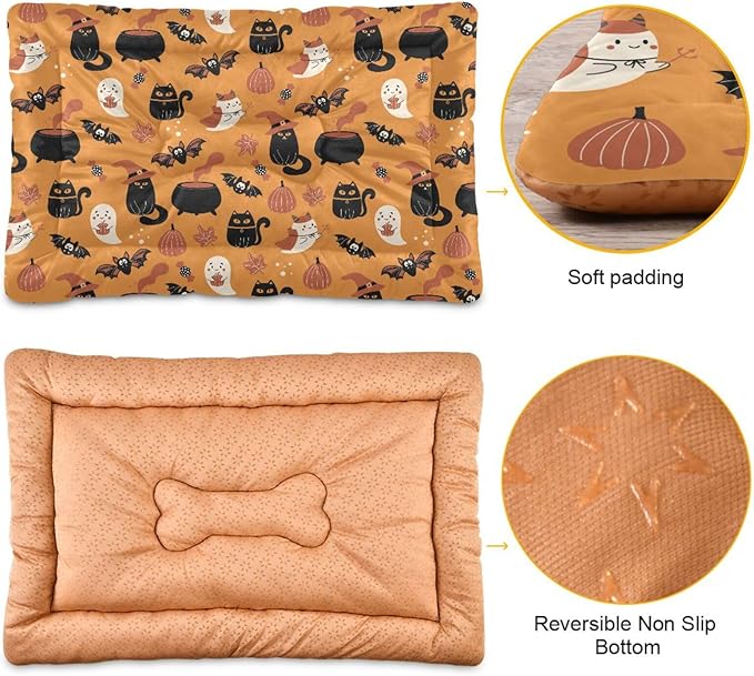 Pet Bed Halloween Cat Bat Witch Dog Bed Mat Absorbing Non Slip Pad Pet Sleeping Mat for Small, Medium, and Large Dogs Puppy Cat 36 in x 24 in