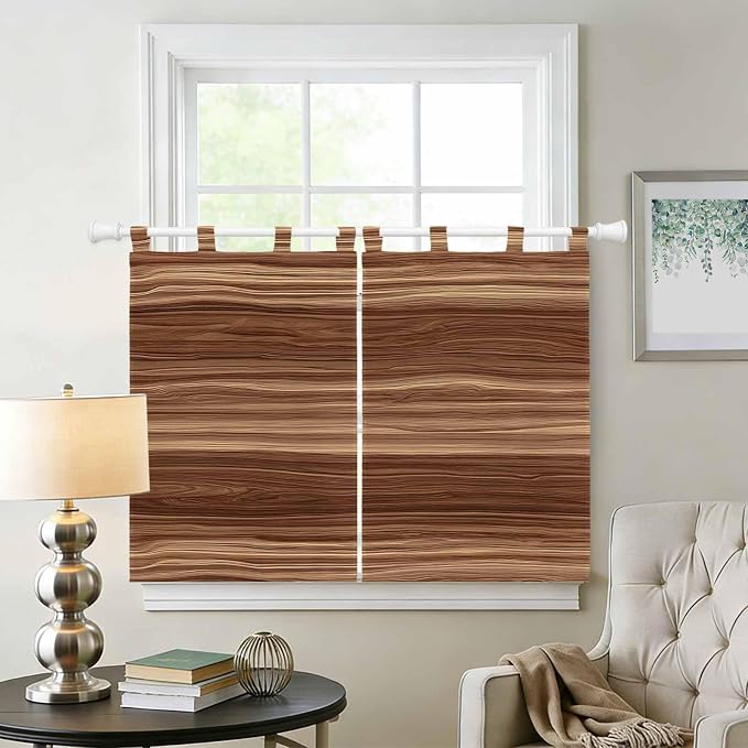 Brown Western Bedroom Curtains 63 Inch Length, Window Curtains Tab Top