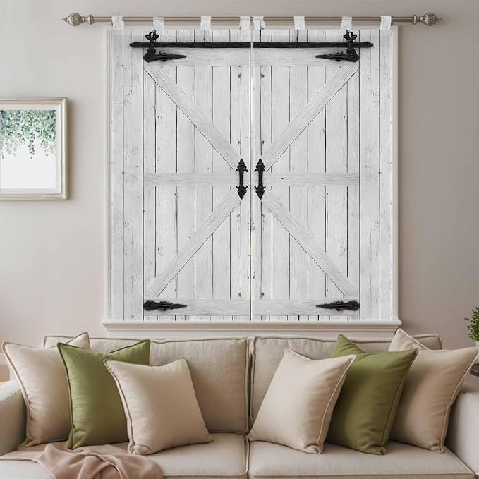 Farmhouse Wood Grain Bathroom Curtains 63 Inch Length, Window Curtains Tab Top