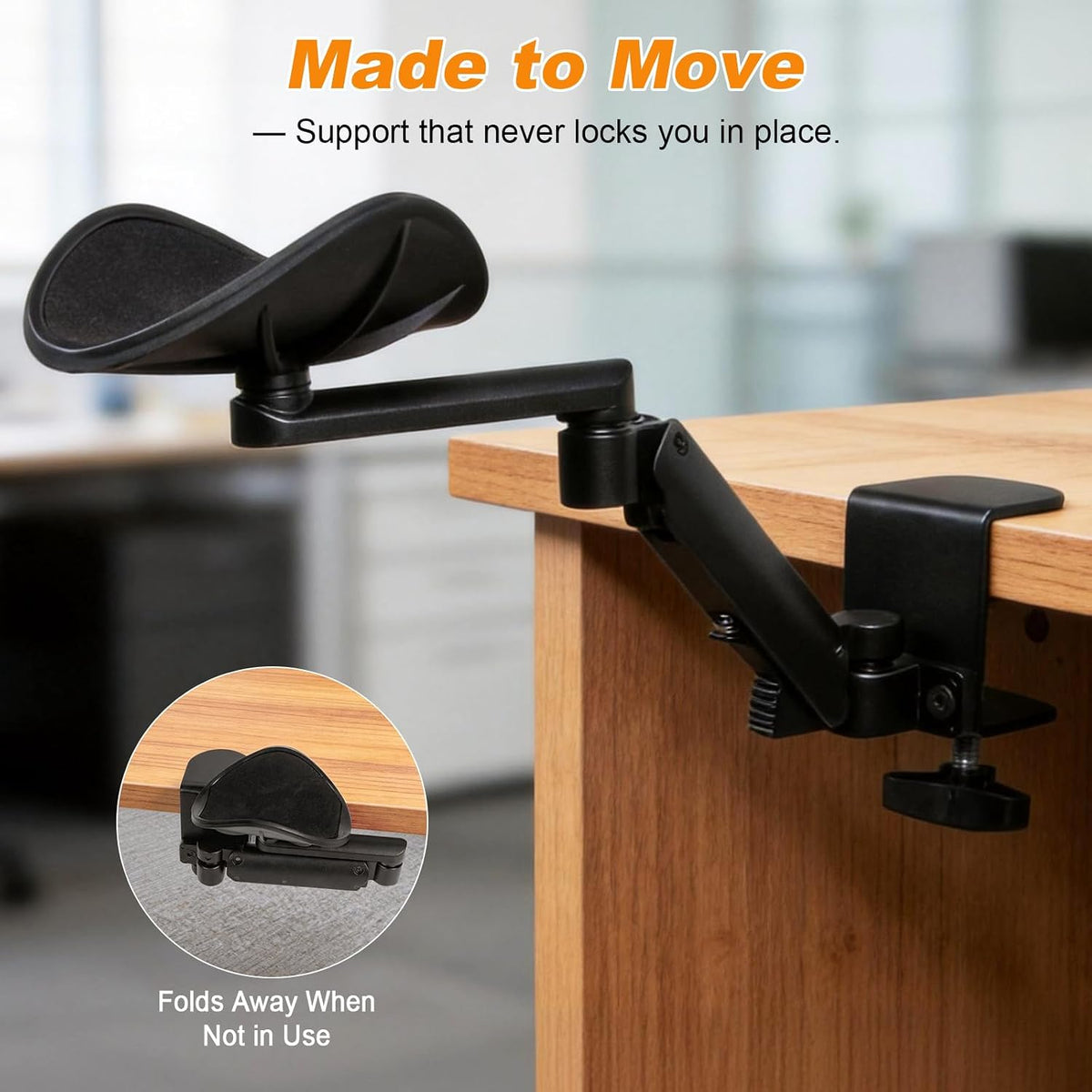 Adjustable Arm Rest for Desk, 360° Rotating and 6-Level Height Desk Arm Rest, Ergonomic Clamp-on Elbow Rest for Desk, Computer Desk Arm Rest Pad, Office & Gaming Desk Accessories