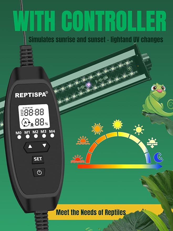 LED UVB Light for Reptiles, 22W 27-Inch Reptile LED Light for Bearded Dragon Lizard Gecko Snake Turtle, Aluminum UVA UVB Lamp Fixture Controller with Dimming and 4 UVI Modes