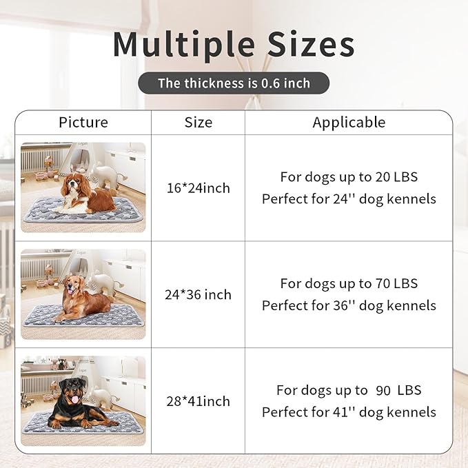 Dog Crate Mats, Soft Reversible Dog Bed Mat, Cat Mat - 36x24 Inch, Short Plush Pet Mat Crate Mat for Medium Dogs, 0.6-inch Thick Thin Dog Mat, Machine Washable Ideal for 36-Inch