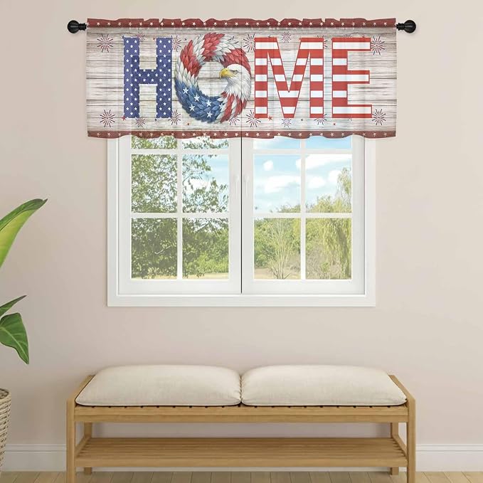 4th of July Sheer Valances for Windows 60"x18", Light Filtering Kitchen