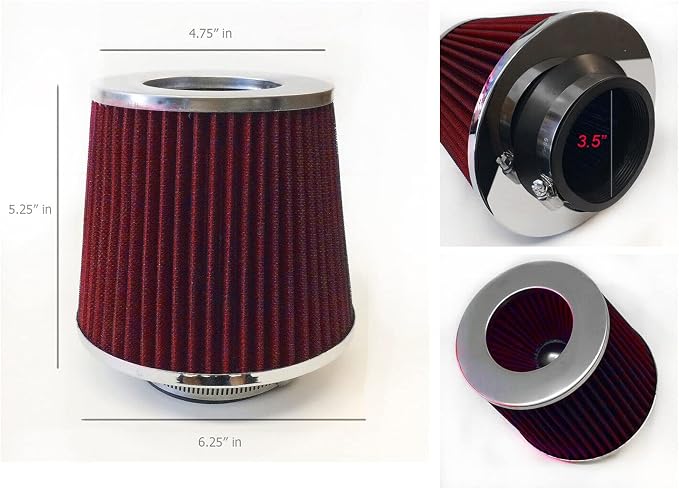 Red Cold Air Intake Cone Replacement Performance Washable Clamp-on Dry Filter