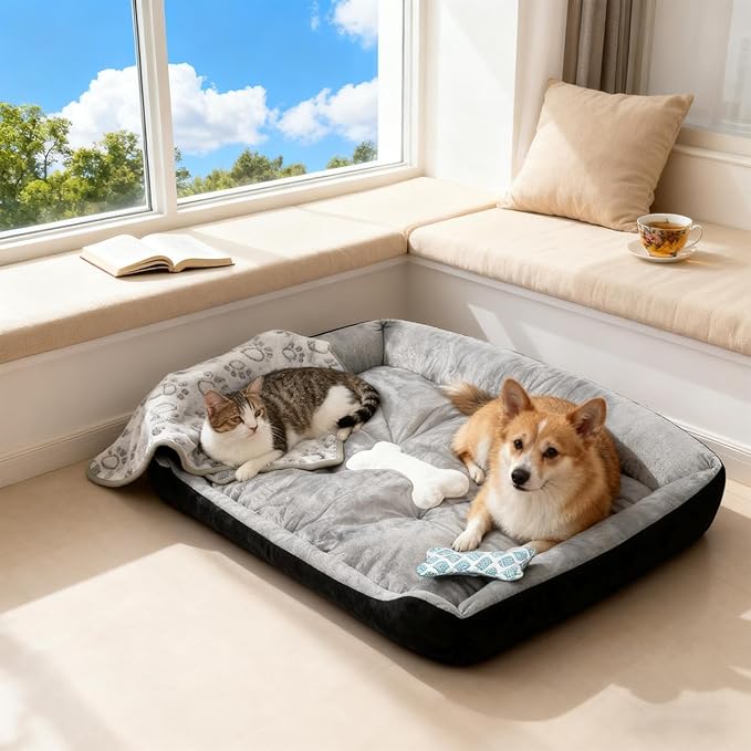 Orthopedic Dog Bed, Non-Slip Washable Plush Cushion, Thick Warm Sleeping Mat, Pet Furniture for Puppy Cat Home Apartment Winter Fall, Supportive Comfort for Restful Sleep