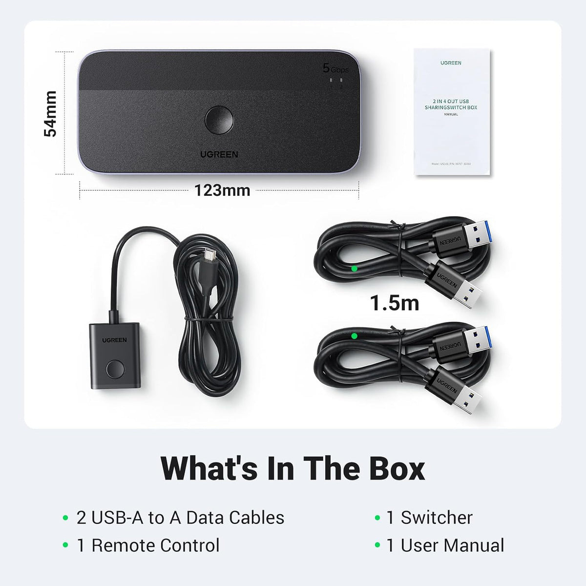 UGREEN USB 3.0 Switch 2 Computers Sharing USB C & A Devices, 4 Port USB Switcher Sharing Keyboard and Mouse, Printer/Scanner USB Switch Hub for Two Computers with 2 USB3.0 Cables and Controller