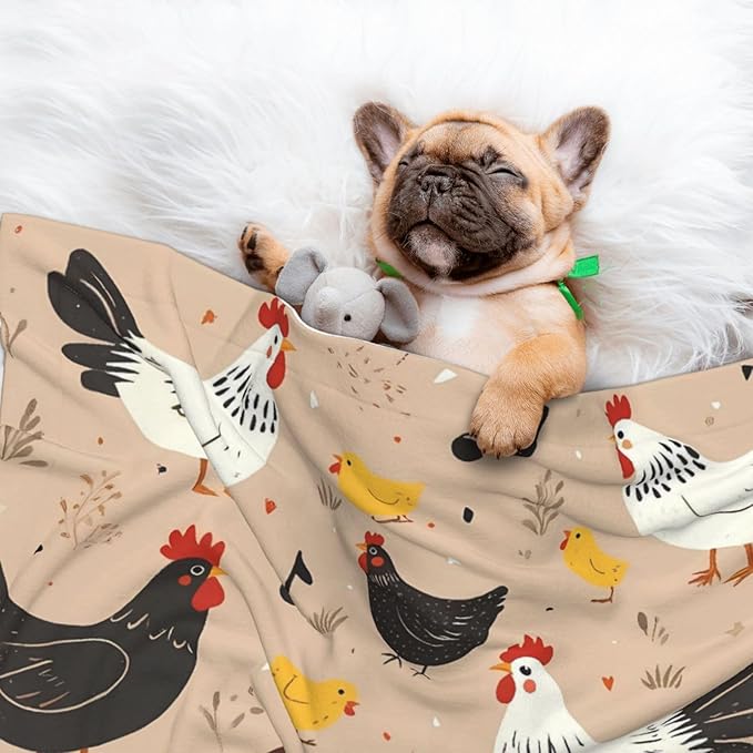 Chicken Print Soft Plush Pet Blanket, Washable Dog Blanket, Cat Fleece Throw, Puppy Bed Crate Mat & Sofa Couch Protector - Large