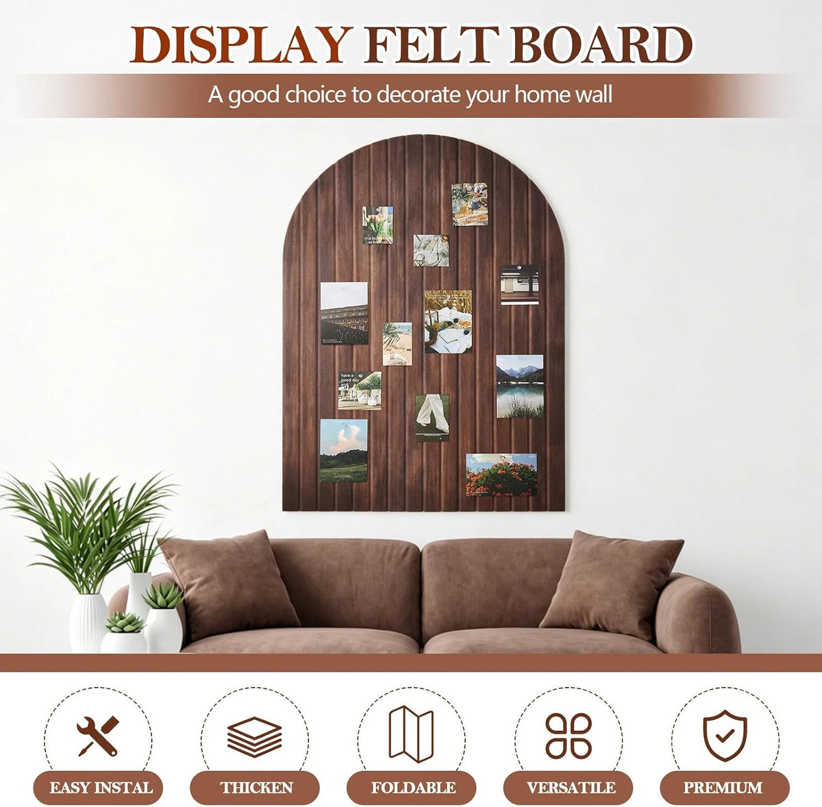 Mindsoft 35" x 24" Integrated Arched Felt Bulletin Board, Walnut Wood Color
