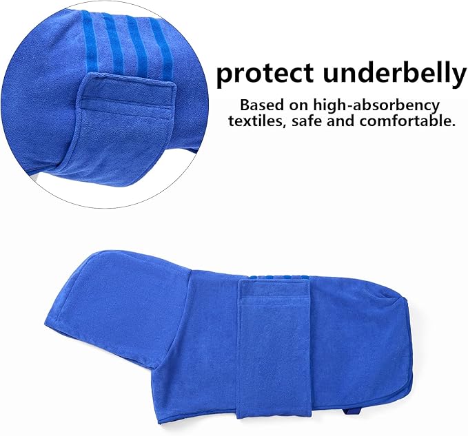 Geyecete Dog Drying Coats with Hood - Absorbent Robe Dry Fast Dog Towel - Microfibre Fast Drying Super Absorbent - Blue - L