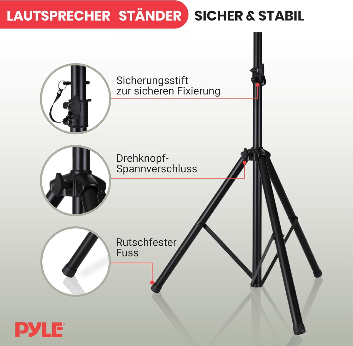 Pyle Universal Speaker Tripod Stand Mount - 6' Sound Equipment Holder Height Adjustable Up to 70 Inches For Speakers w/ 35mm Compatible Insert Perfect for Home, On Stage or In Studio Use