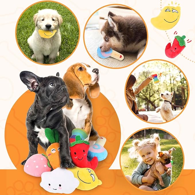Dog Squeaky Toys 8 Pack, Puppy Plush Squeaky Toys for Medium Small Dogs, Cute Pet Toys Stuffed Puppy Chew Toys for Teething, Interactive Toys Set for Puppy Supplies