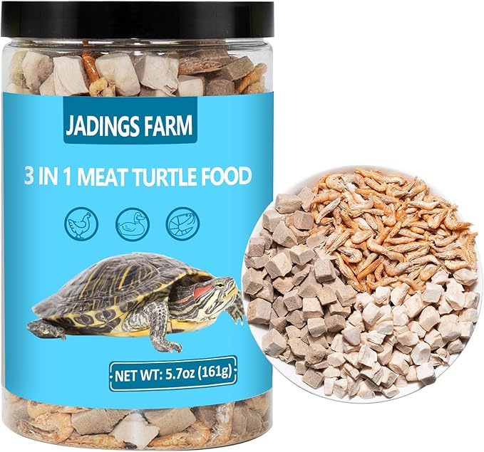 Turtle Food - 5.7 OZ Natural Freeze-Dried Meat - Chicken, Duck, and Shrimp - Healthy Treats for Turtles, Aquatic Turtle, Baby Turtles