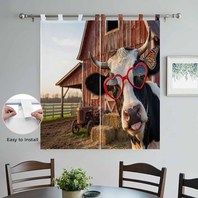 Farm Cows Living Room Curtains 84 Inch Length, Window Curtains Tab Top
