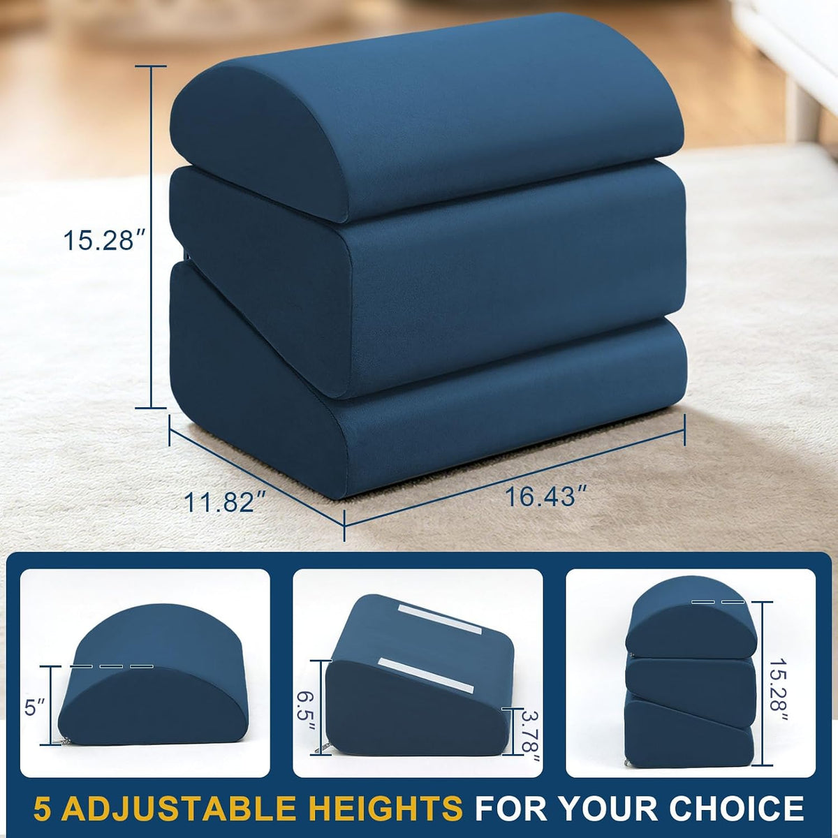Under Desk Foot Rest, 6-in-1 Ergonomic Footrest, 5 Adjustable Heights-Blue