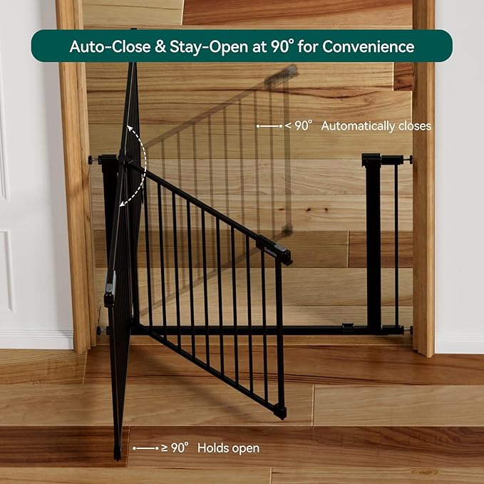 BABELIO Baby Gate for Doorways and Stairs, 36-41" Pet Gate with Wide Walk Thru Door and Lock Indicator, No Drill Pressure Mounted Safety Gate with Double Lock and Self-Closing, Black