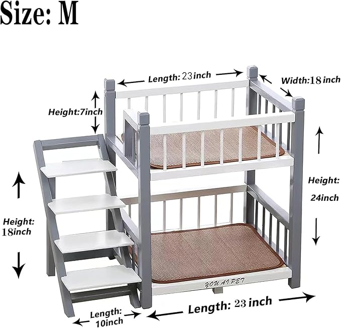 Dog Bunk Bed Small for Small Medium Large Dogs Pet, Removable Double Layer Pet Bed with Stairs,Gray,22x18x24