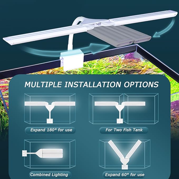 LED Aquarium Light Full Spectrum Clip Fish Tank Light Double Swing Arm Suitable for 5-20 Gal Tank