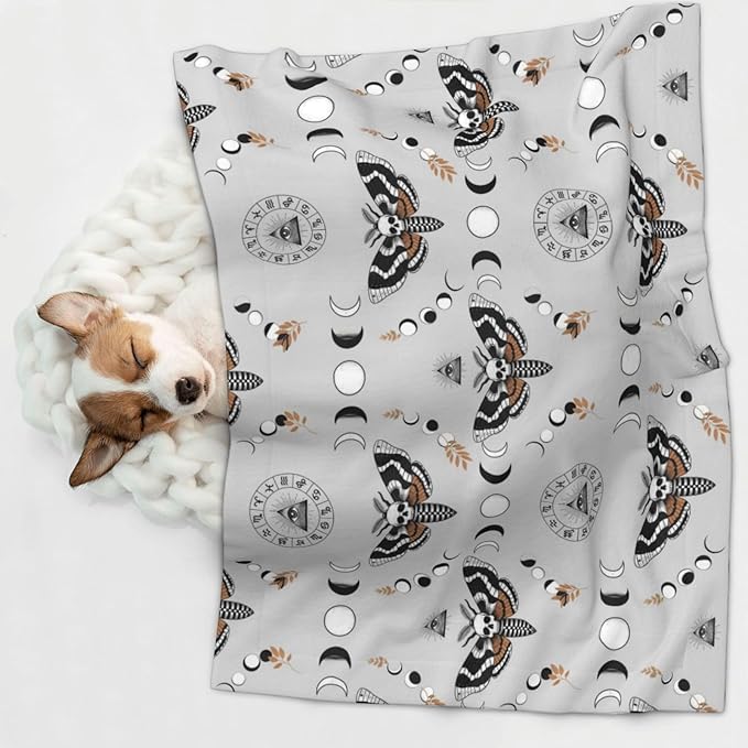 Pet Blanket for Couches and Beds, Butterfly Dead Head Sun Moon, Reversible Double Sided Plush Design with Soft Bumpy Texture and Smooth Surface, Furniture Protector
